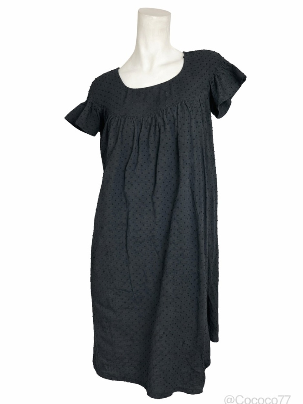 Walter Baker Black Swiss Dot Babydoll Dress Size M | Ruffle Sleeve Mini Flowy